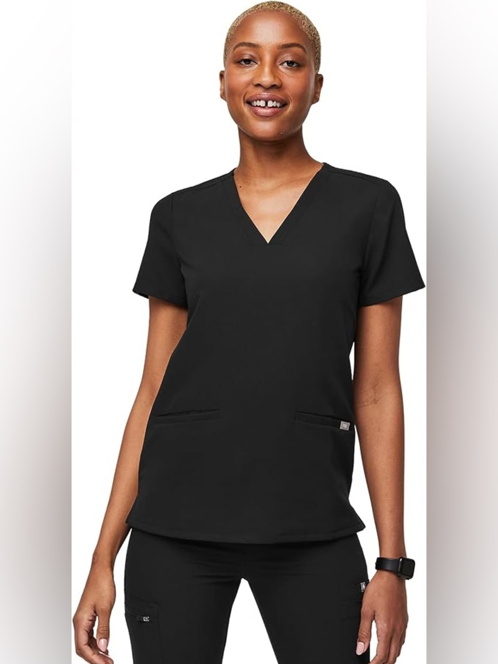 FIGS Technical Collection Scrub Top XXL Black V Neck 2 Pocket Medical Workwear